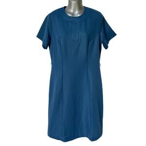 Vintage Mynette Dress Blue 60s Midi Length Short Sleeves Women's Size Large
